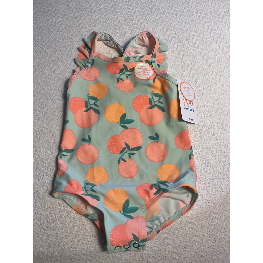Baby Girl Carter's Just One You Orange Citrus Print One Piece Swimsuit 18M